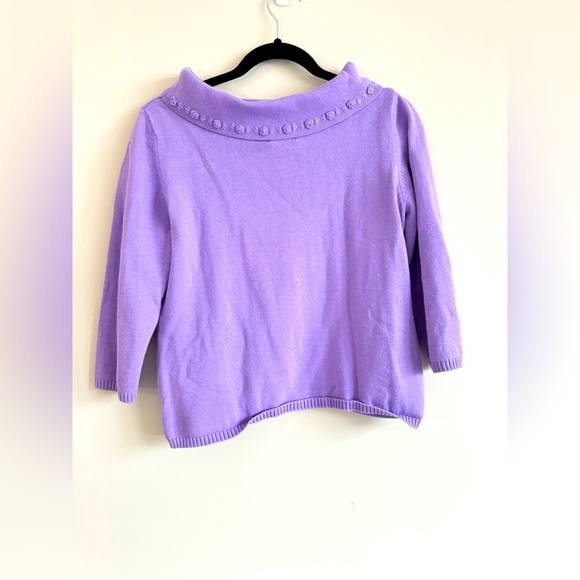 Rafaella Sweaters - Vintage 90s Rafaella Cowl Neck Floral Embroidered 3/4 Cotton Purple Sweater